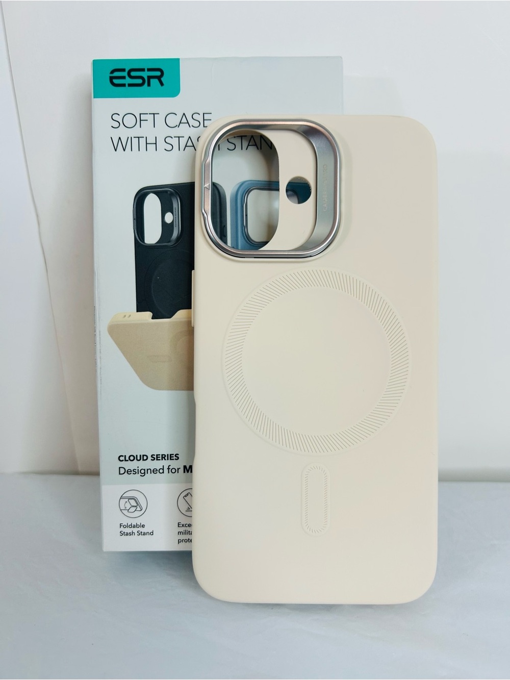 ESR Silicone case with stand for iPhone 16- Cream